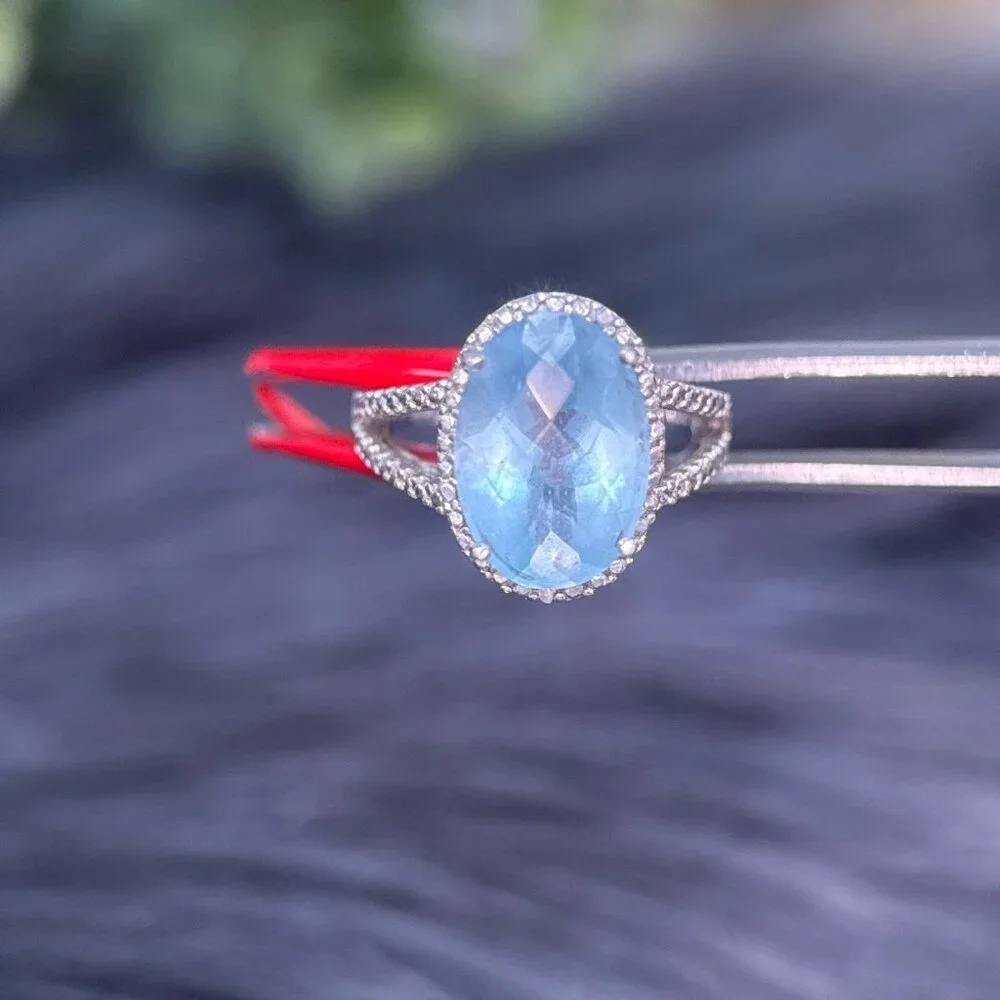 Blue Stone Surrounded With CZ’s Silver 925‎ Ring
